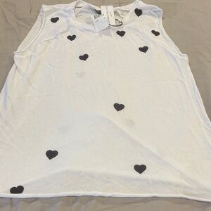 Chic White Sleeveless Top with Black Heart Details Generation Love NWT